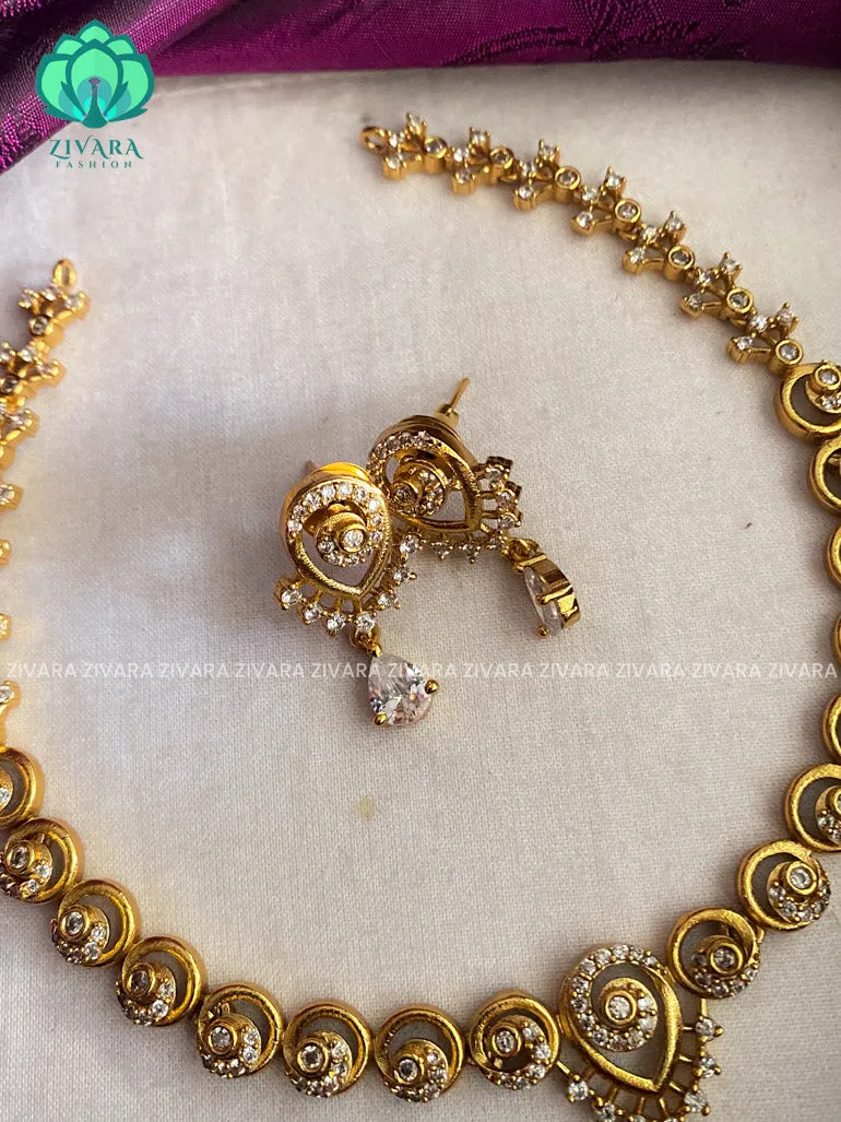 Hotselling colourful pendant elegant necklace with earrings CZ matte Finish- Zivara Fashion