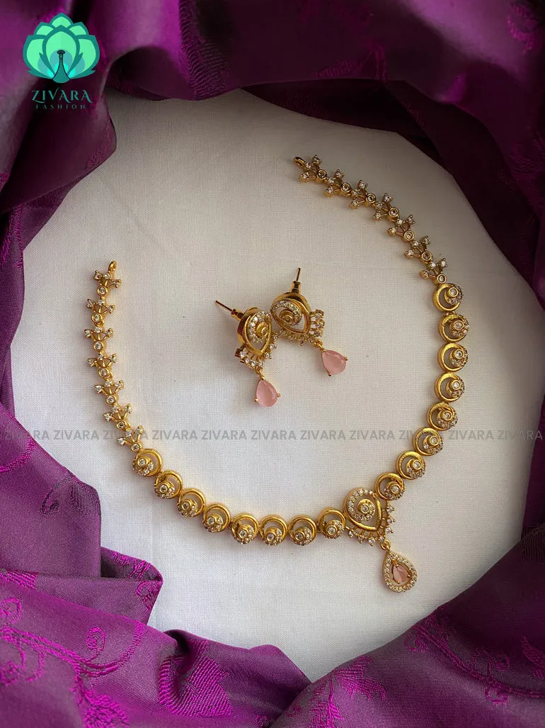Hotselling colourful pendant elegant necklace with earrings CZ matte Finish- Zivara Fashion