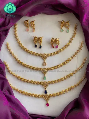 Hotselling colourful pendant elegant necklace with earrings CZ matte Finish- Zivara Fashion