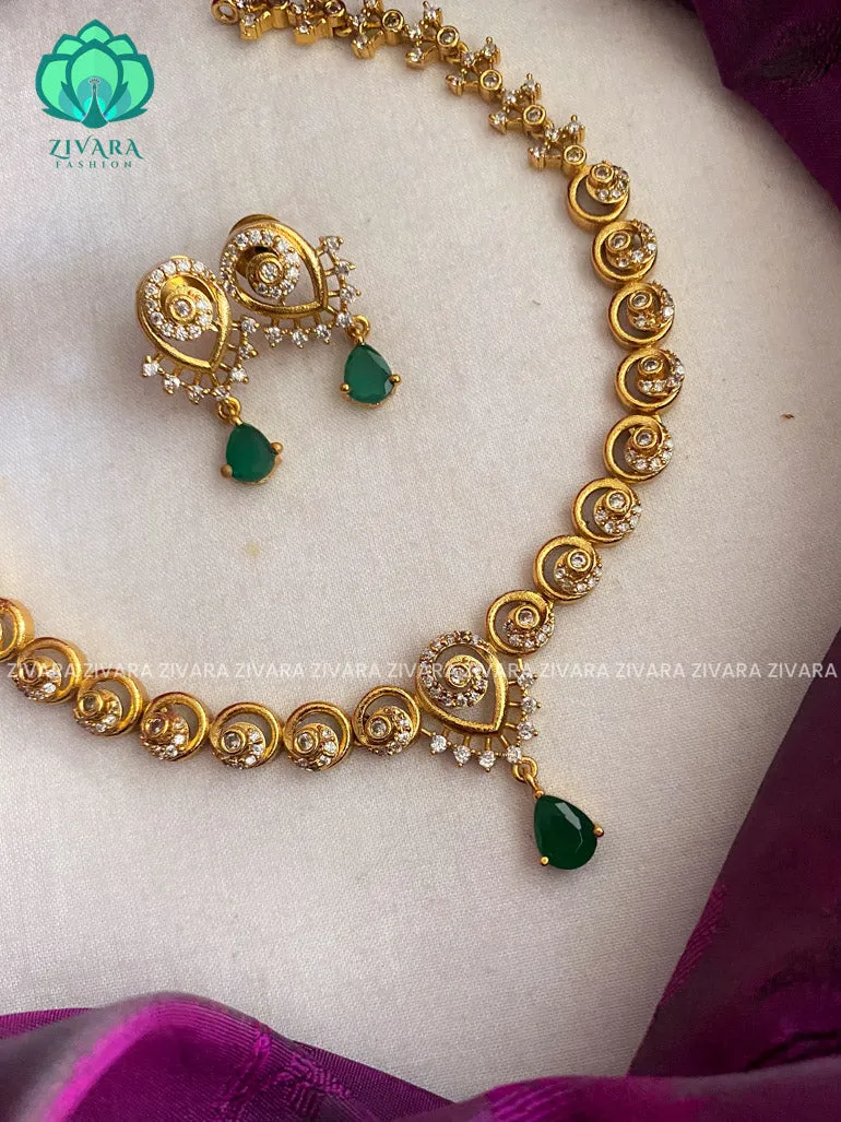 Hotselling colourful pendant elegant necklace with earrings CZ matte Finish- Zivara Fashion