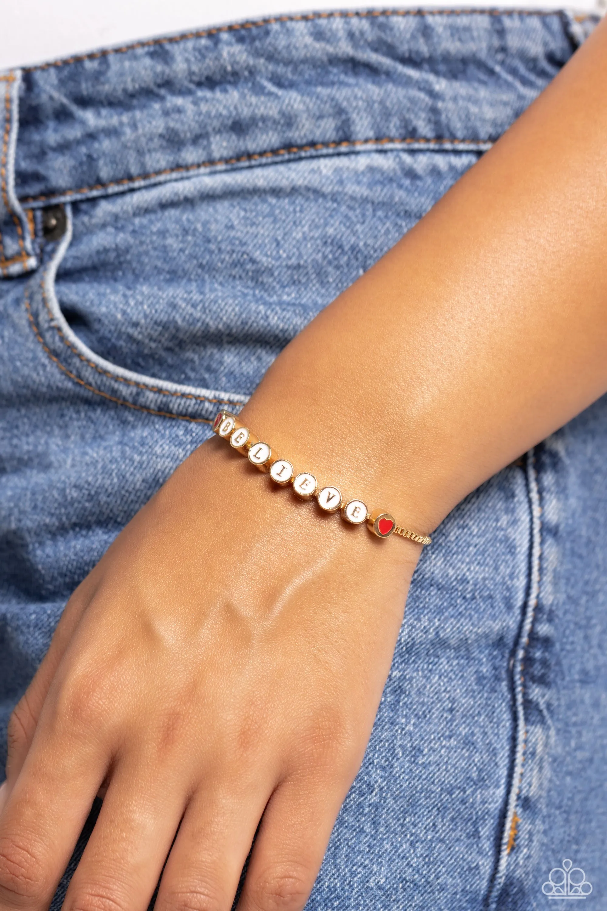 I Can't Believe It! - Gold - "BELIEVE" Letter Box Chain Inspirational Paparazzi Lariat Bracelet