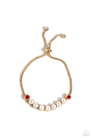 I Can't Believe It! - Gold - "BELIEVE" Letter Box Chain Inspirational Paparazzi Lariat Bracelet