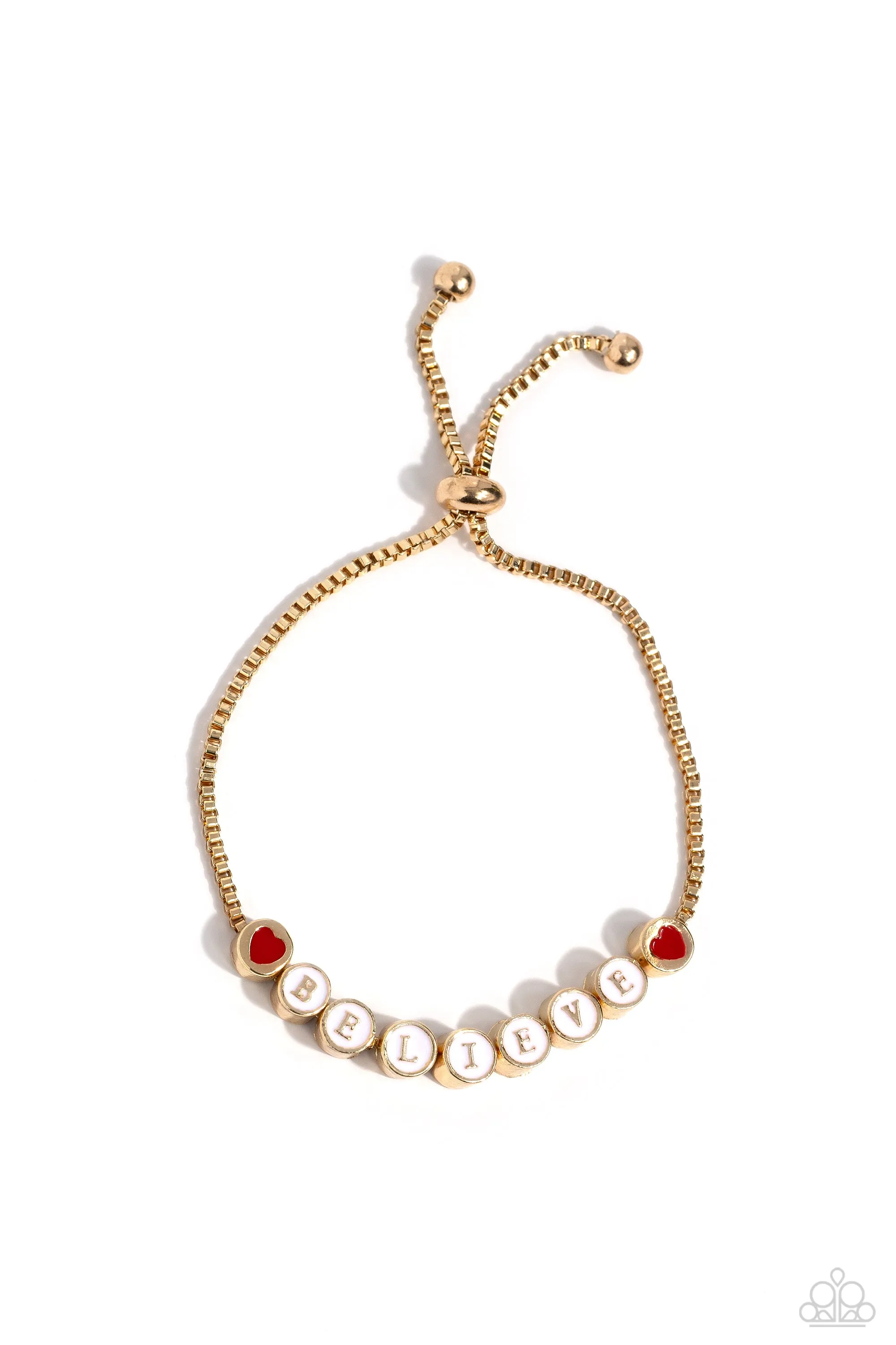 I Can't Believe It! - Gold - "BELIEVE" Letter Box Chain Inspirational Paparazzi Lariat Bracelet