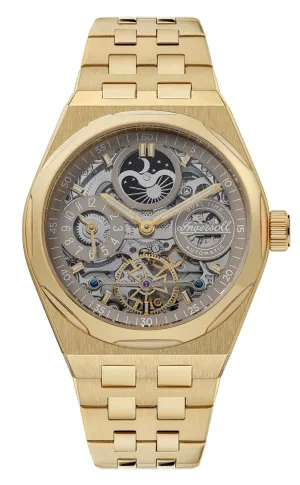 Ingersoll 1892 The Broadway Automatic Mens Analog Watch with Pale Brown Dial and Stainless Steel Gold Bracelet - I12902, Band_Green