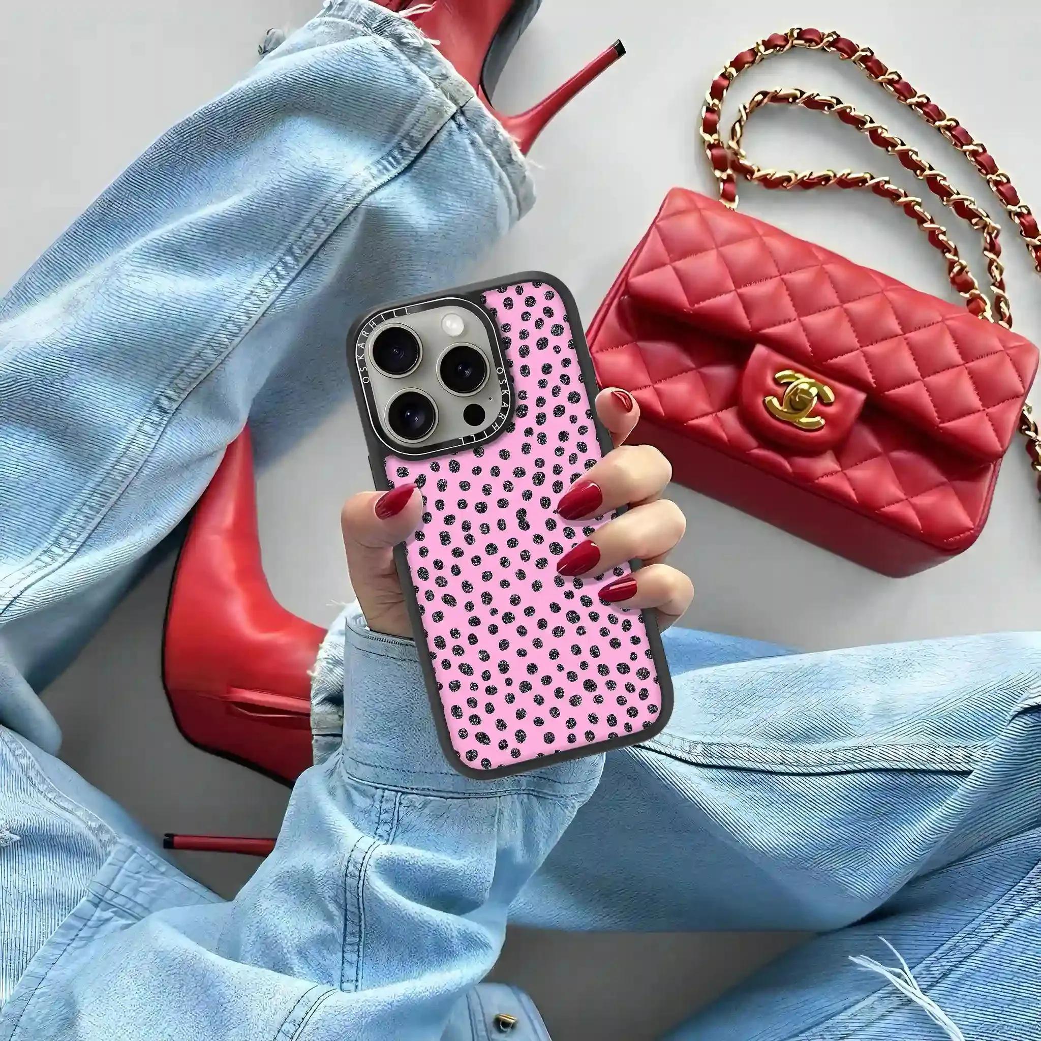 iPhone 15 Pro Max Case Elite — Glitter Polka Pink
