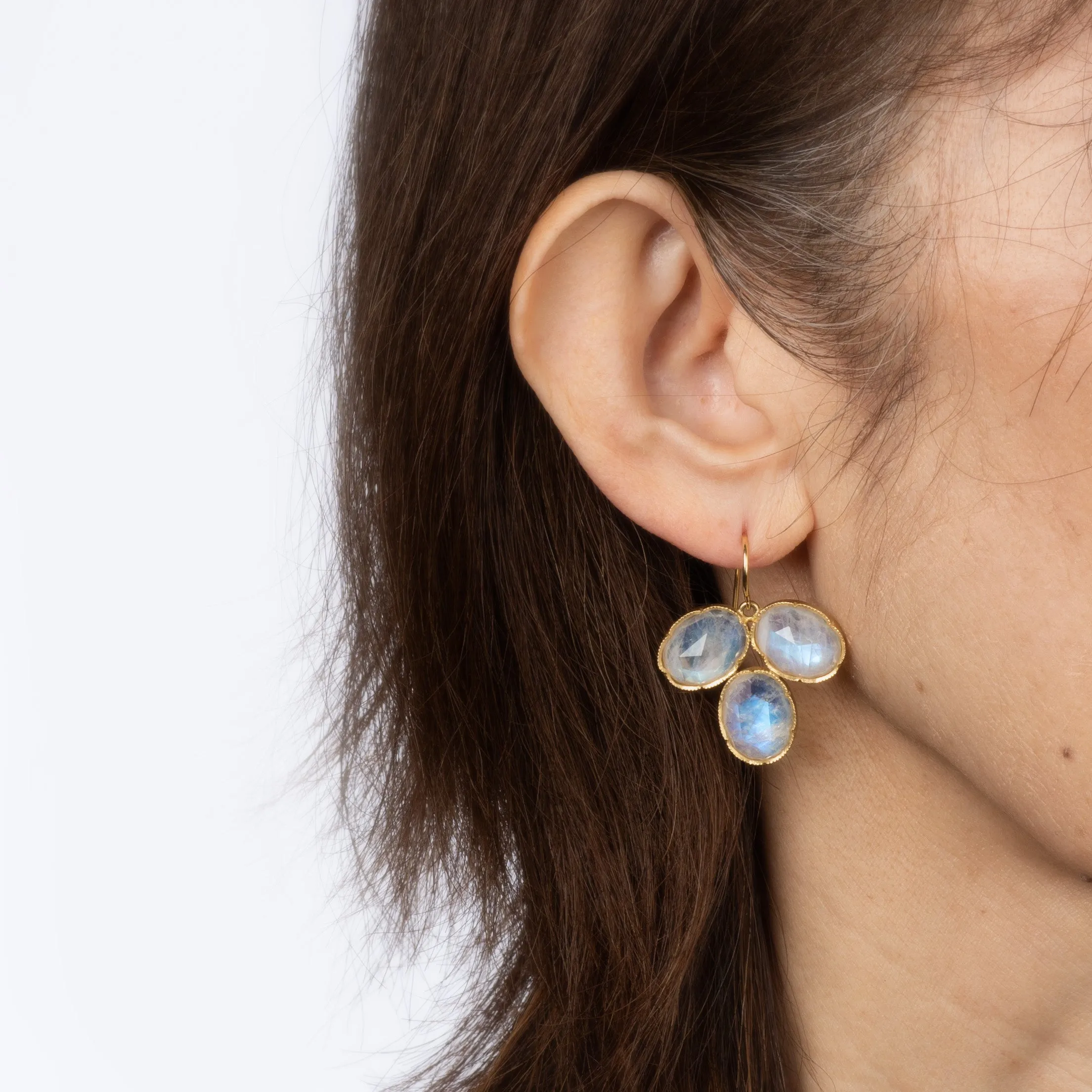Irene Neuwirth Moonstone Earrings Estate 18k Gold 1" Drops Signed Fine Jewelry