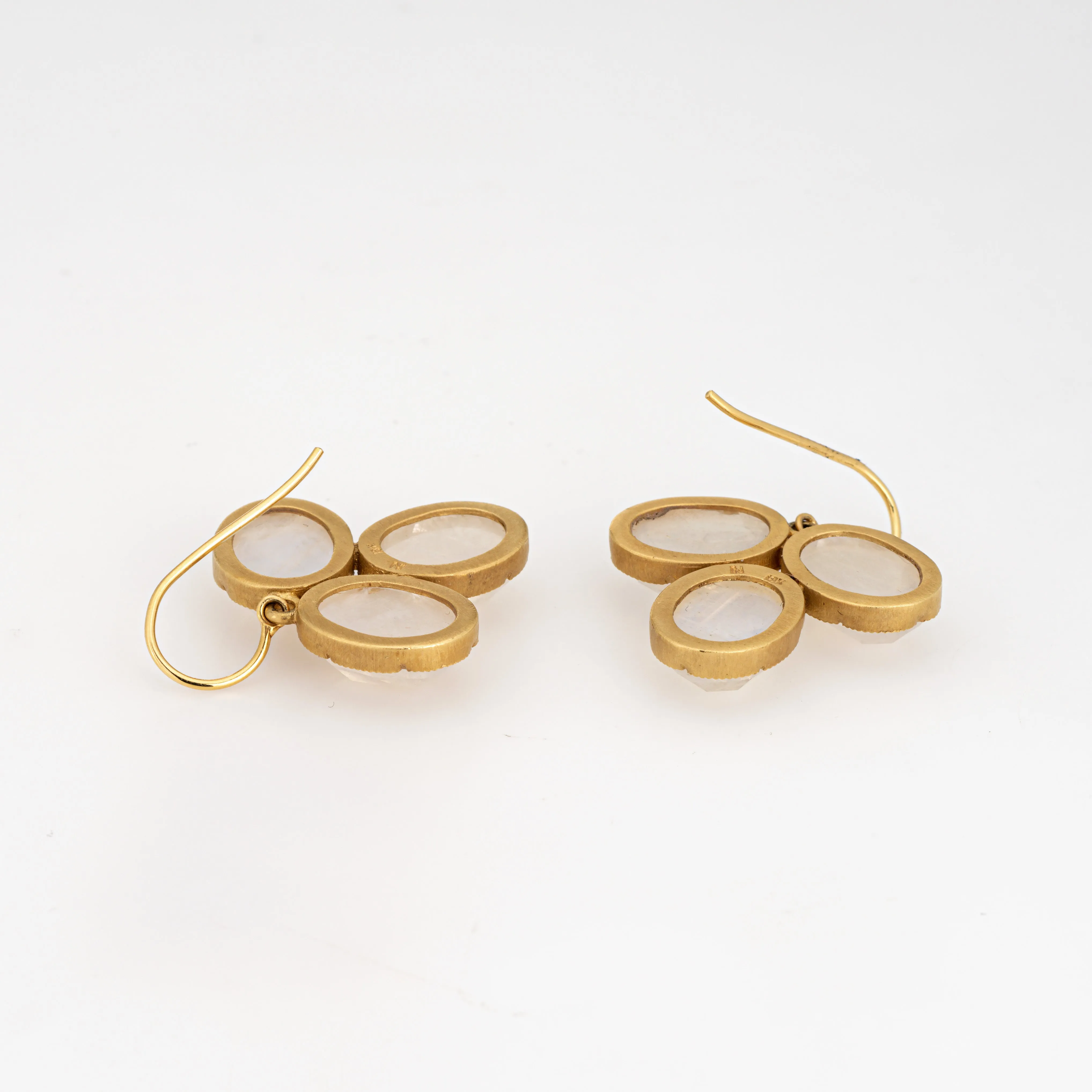 Irene Neuwirth Moonstone Earrings Estate 18k Gold 1" Drops Signed Fine Jewelry