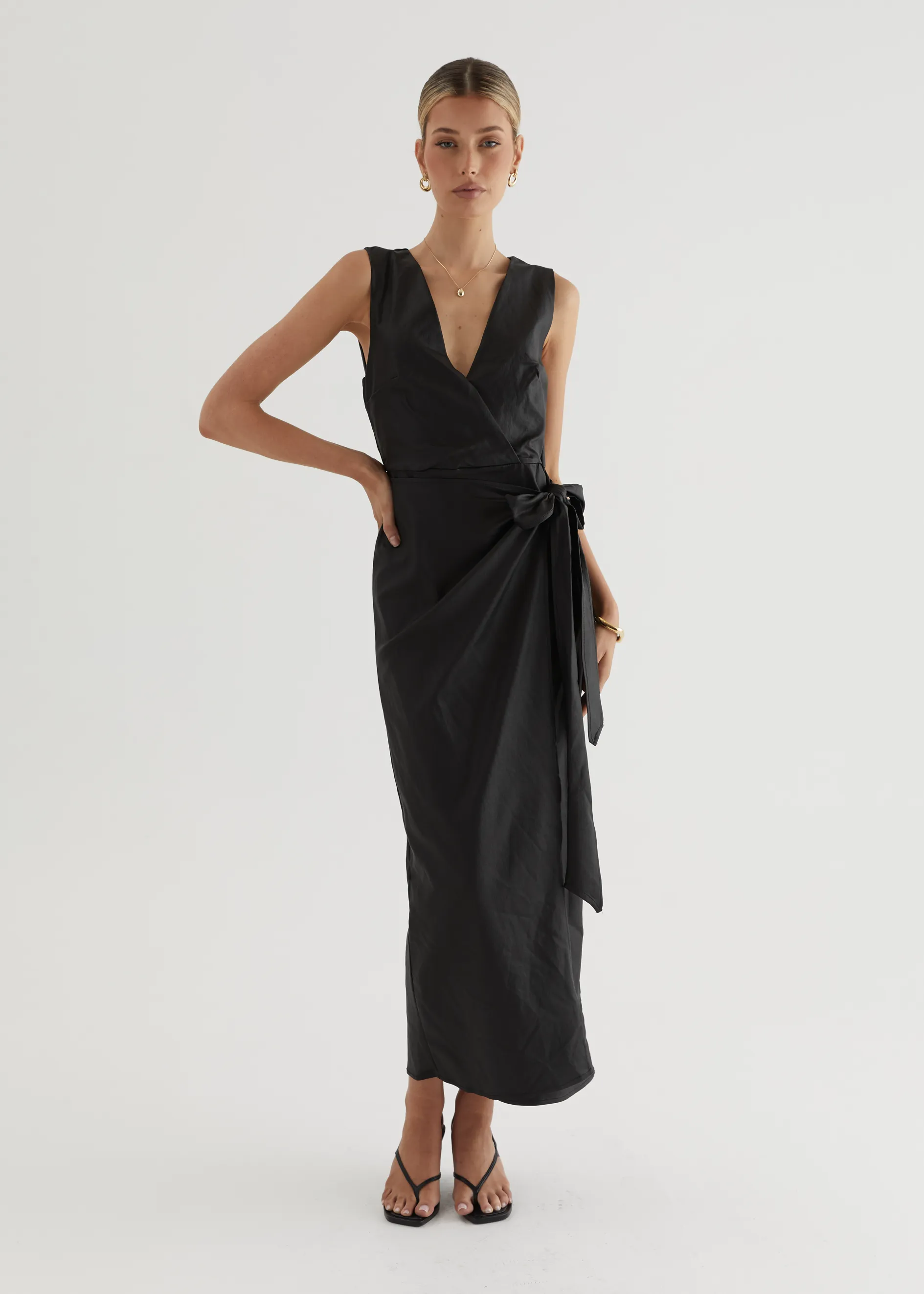 Ishka Coated Midi Dress - Black