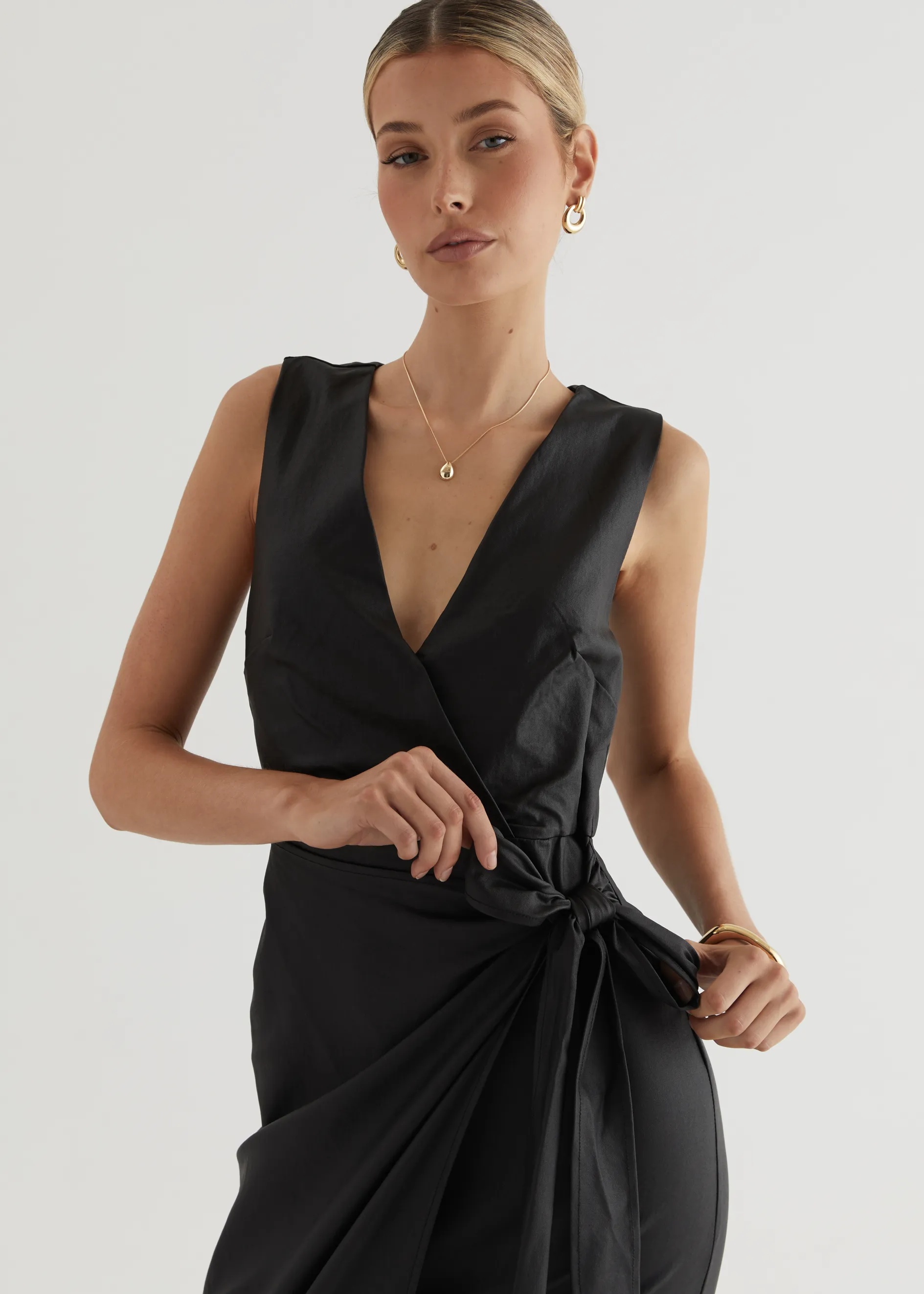 Ishka Coated Midi Dress - Black