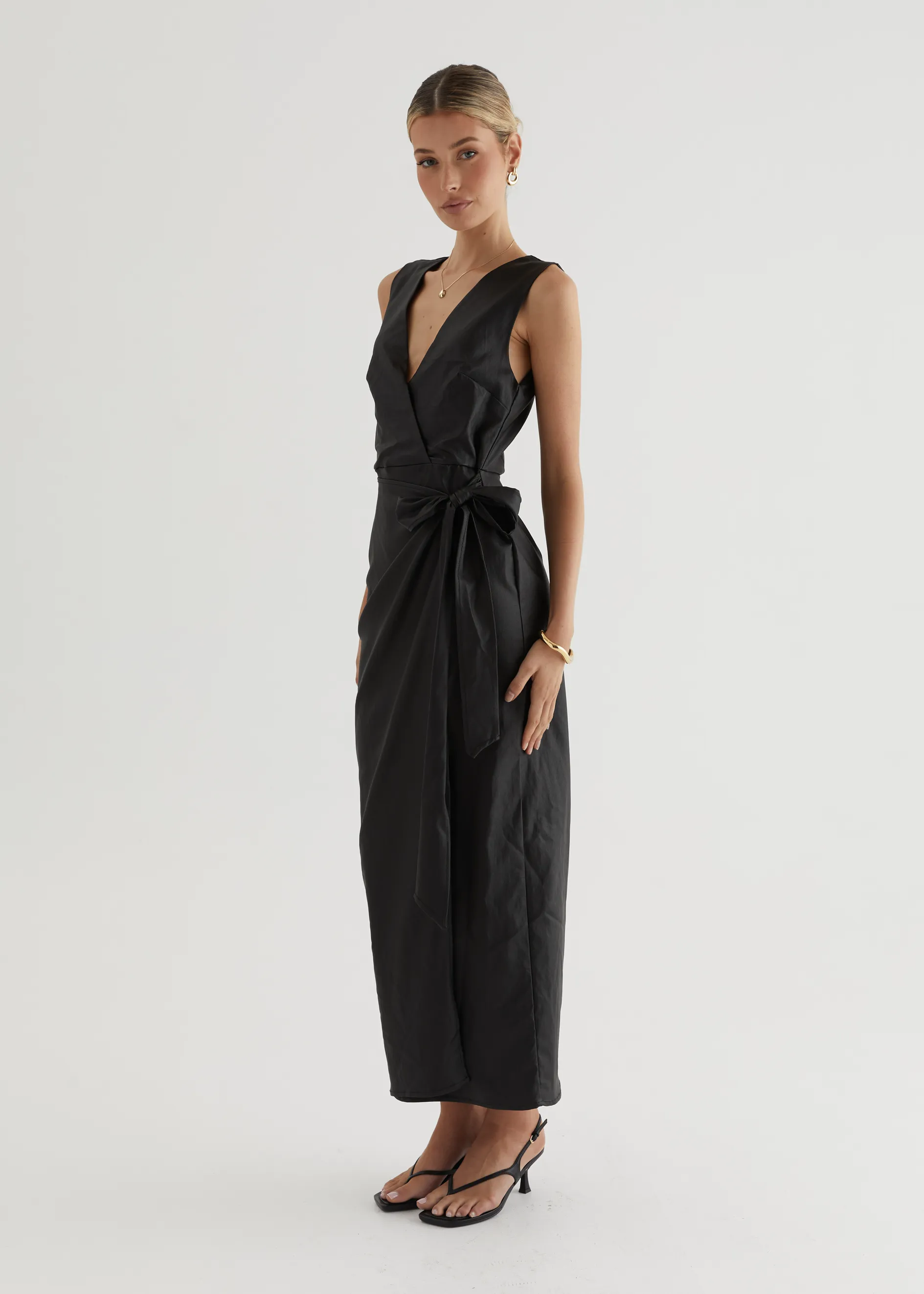 Ishka Coated Midi Dress - Black