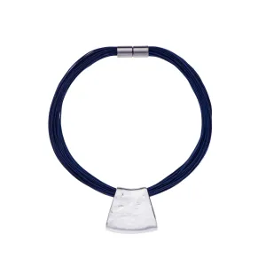 Jessica - Bold blue cord & sterling silver pendant necklace