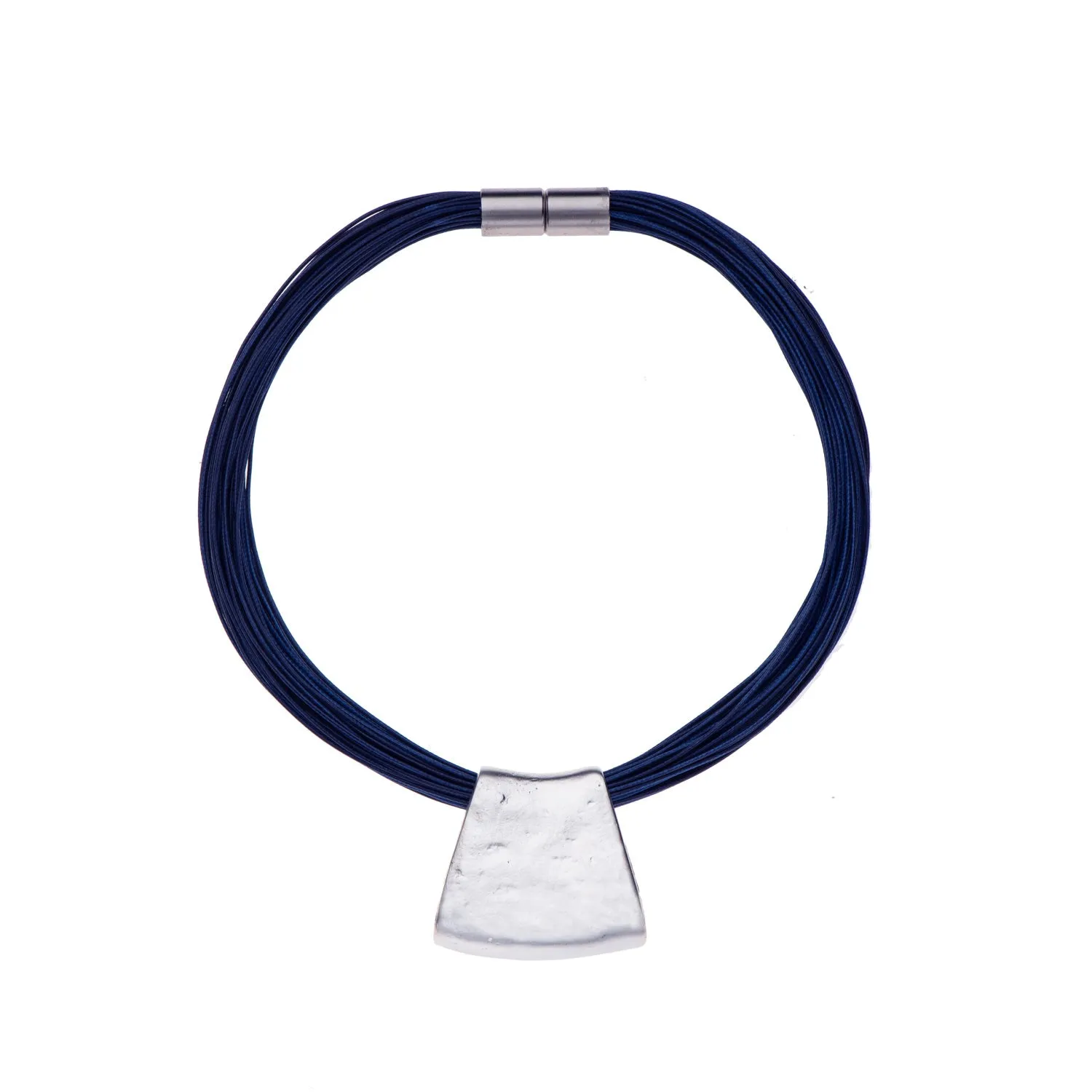 Jessica - Bold blue cord & sterling silver pendant necklace