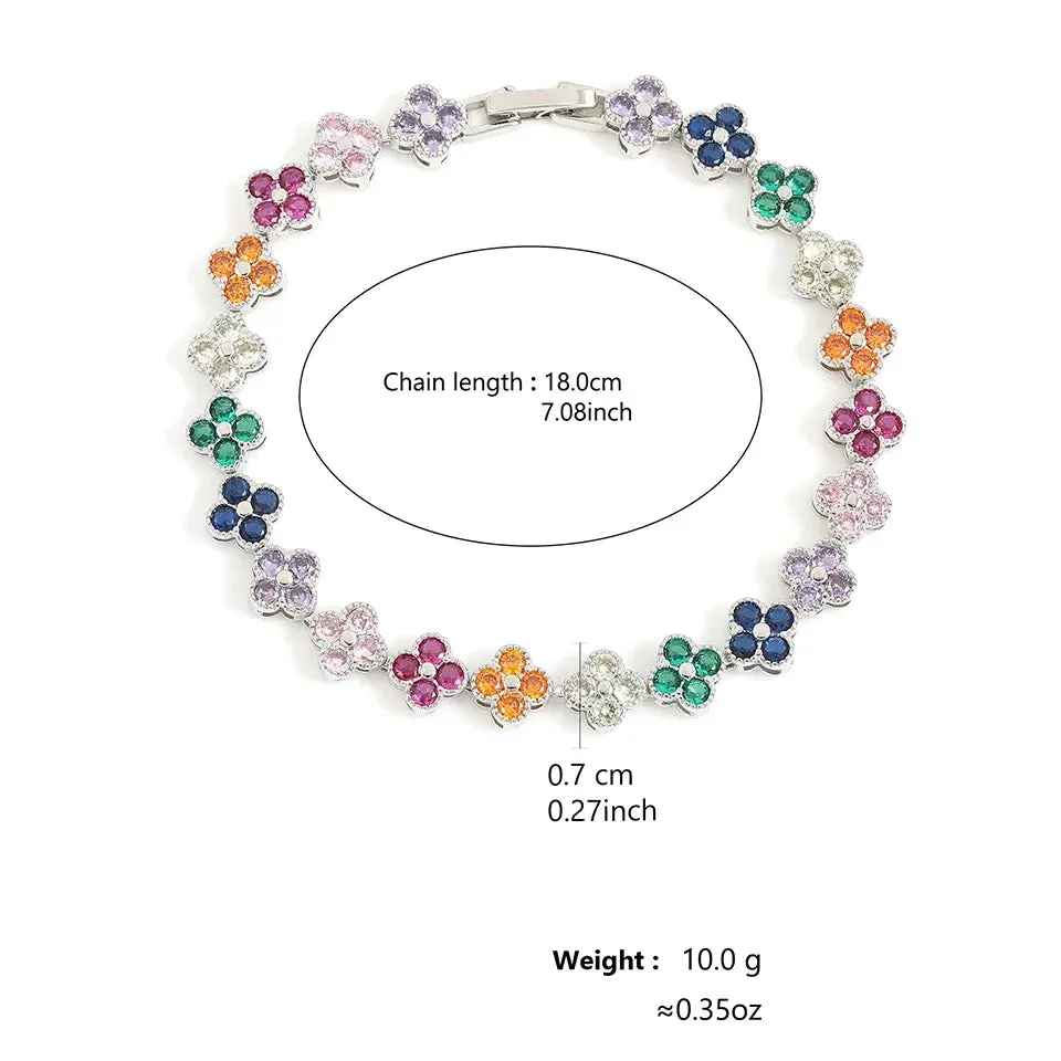 Kawaii Colorful Floral Zircon Bracelets 🌸✨ | ZAKOL's Playful Party Jewelry for Women 🎉