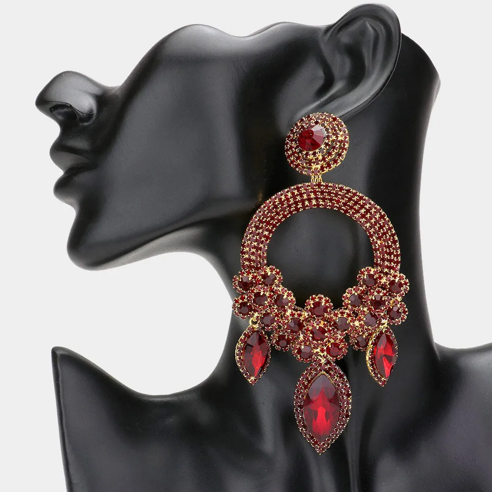 Large Long Elegant Red Chandelier Pageant Prom Earrings | Garnet Earrings | 599835