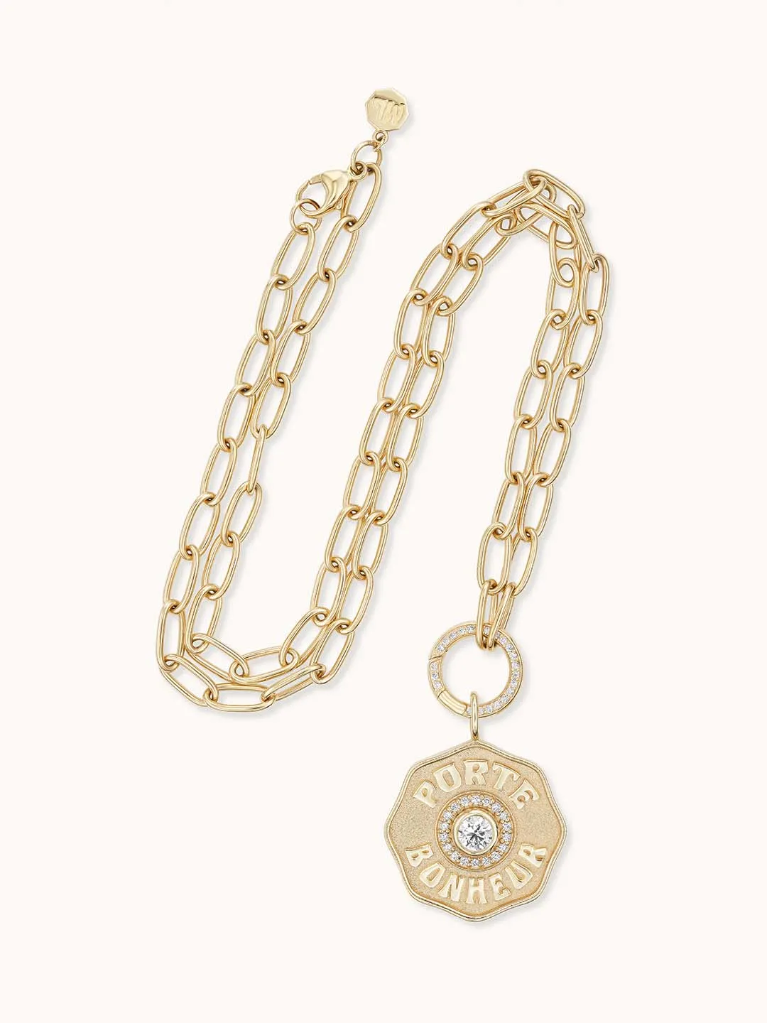 Large Raised Gold Porte Bonheur Sardinia Chain II White Diamond