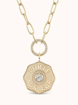 Large Raised Gold Porte Bonheur Sardinia Chain II White Diamond