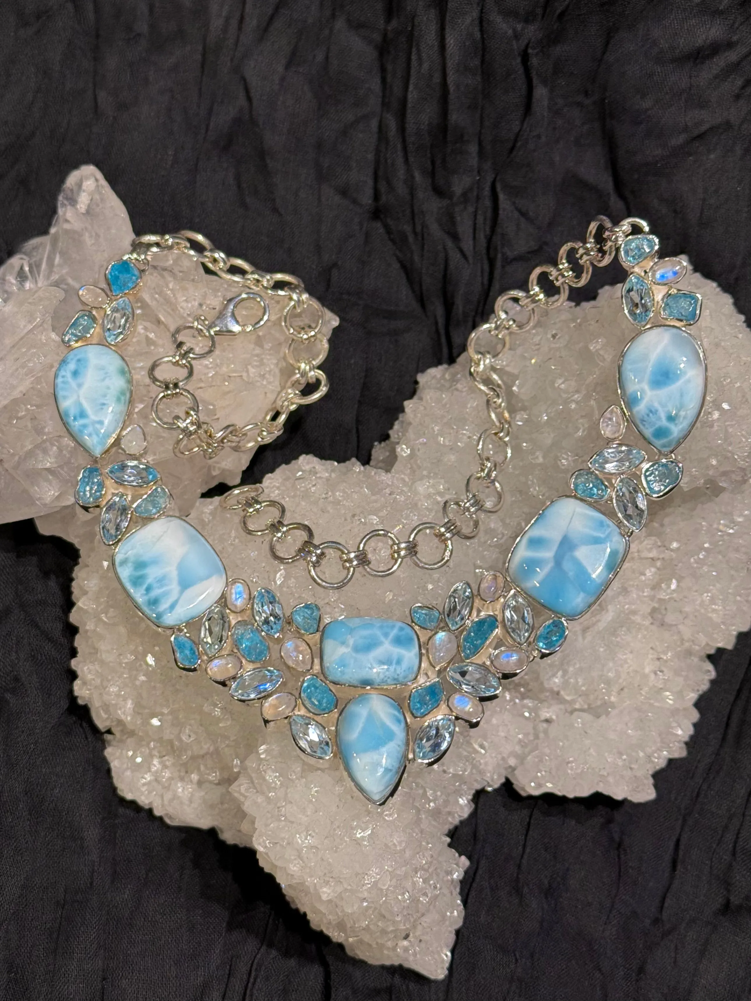 Larimar Apatite and Moonstone Necklace