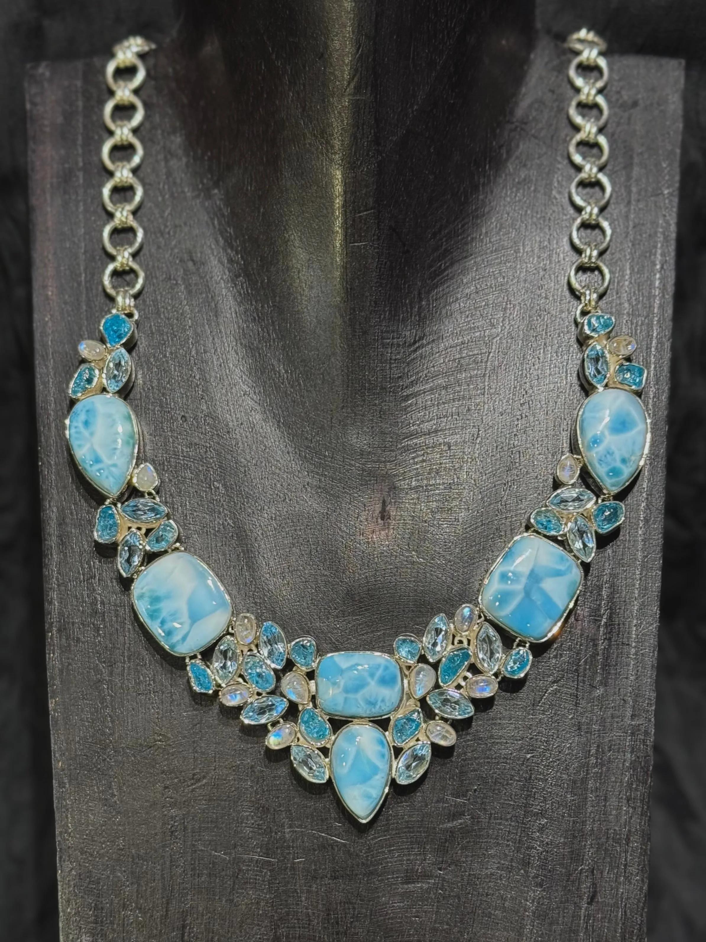 Larimar Apatite and Moonstone Necklace