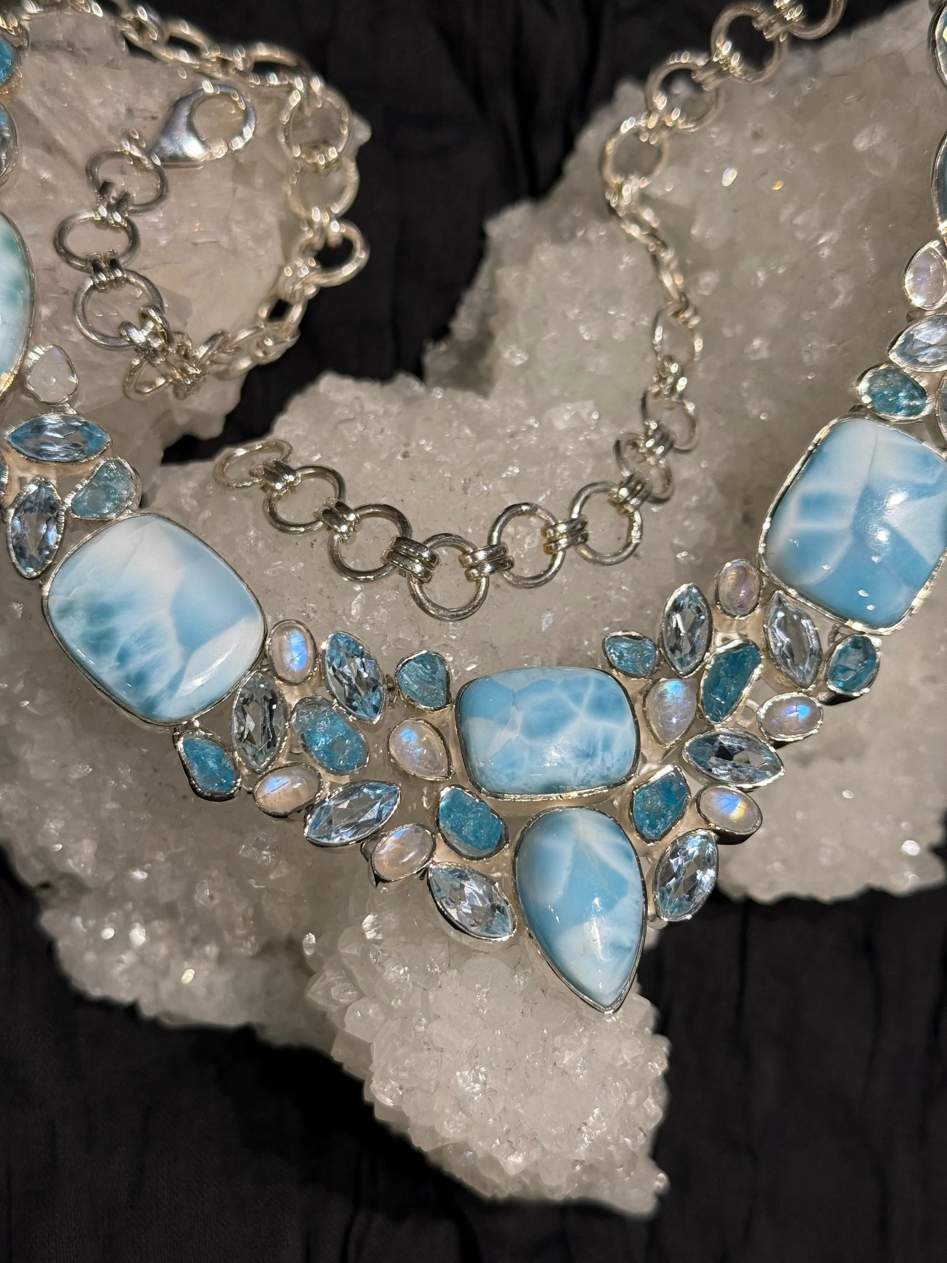 Larimar Apatite and Moonstone Necklace
