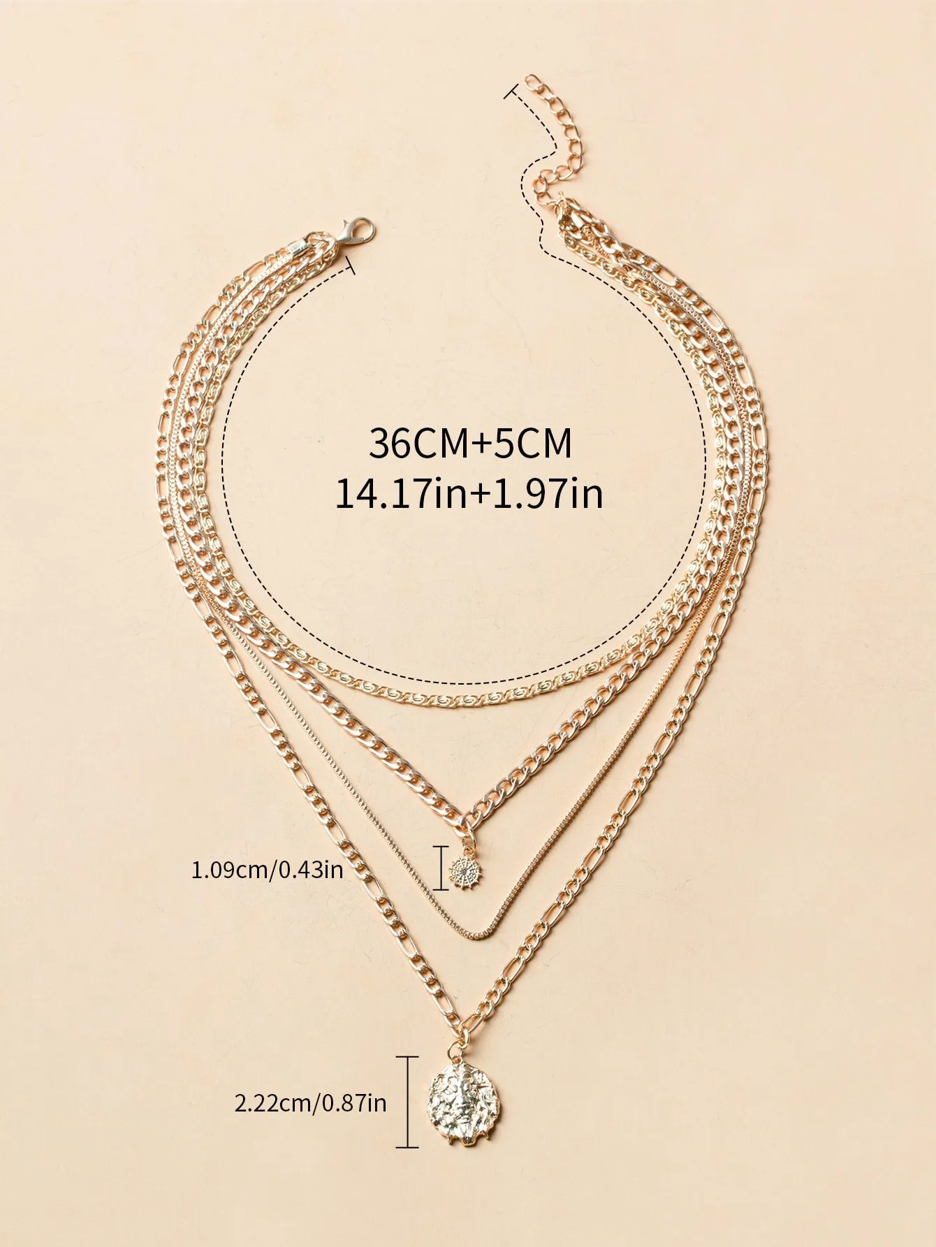 Leo Design Round Charm Layered Necklace -  Gold