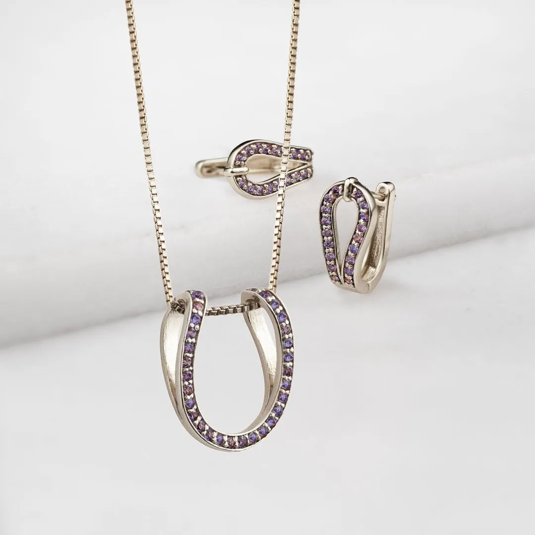 Levade - Moissanite Violet Stone Sterling Silver Horseshoe Earring