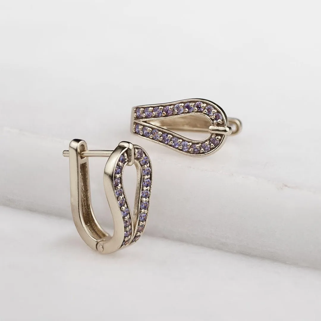 Levade - Moissanite Violet Stone Sterling Silver Horseshoe Earring