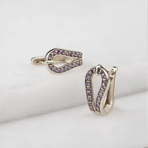 Levade - Moissanite Violet Stone Sterling Silver Horseshoe Earring