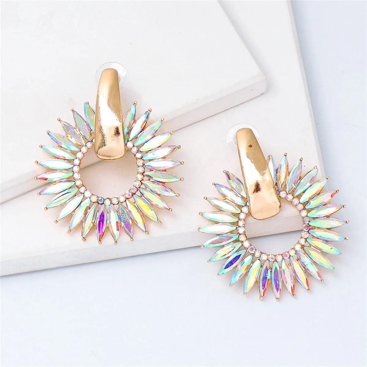 Light Colored Crystal & Cubic Zirconia 18K Gold-Plated Sunflower Dangle Earring
