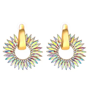 Light Colored Crystal & Cubic Zirconia 18K Gold-Plated Sunflower Dangle Earring
