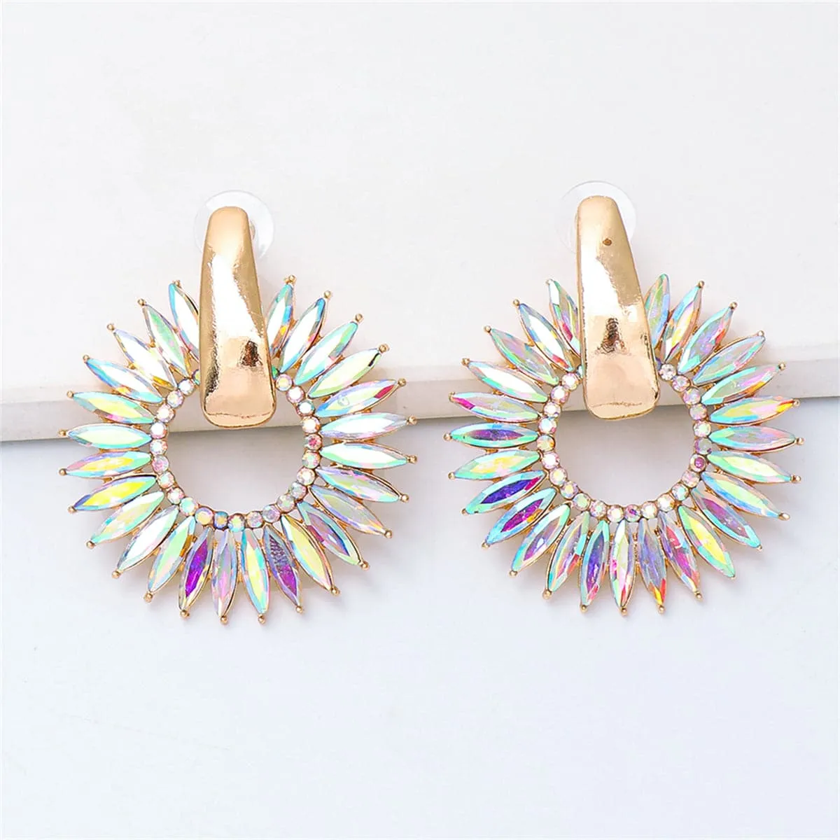 Light Colored Crystal & Cubic Zirconia 18K Gold-Plated Sunflower Dangle Earring