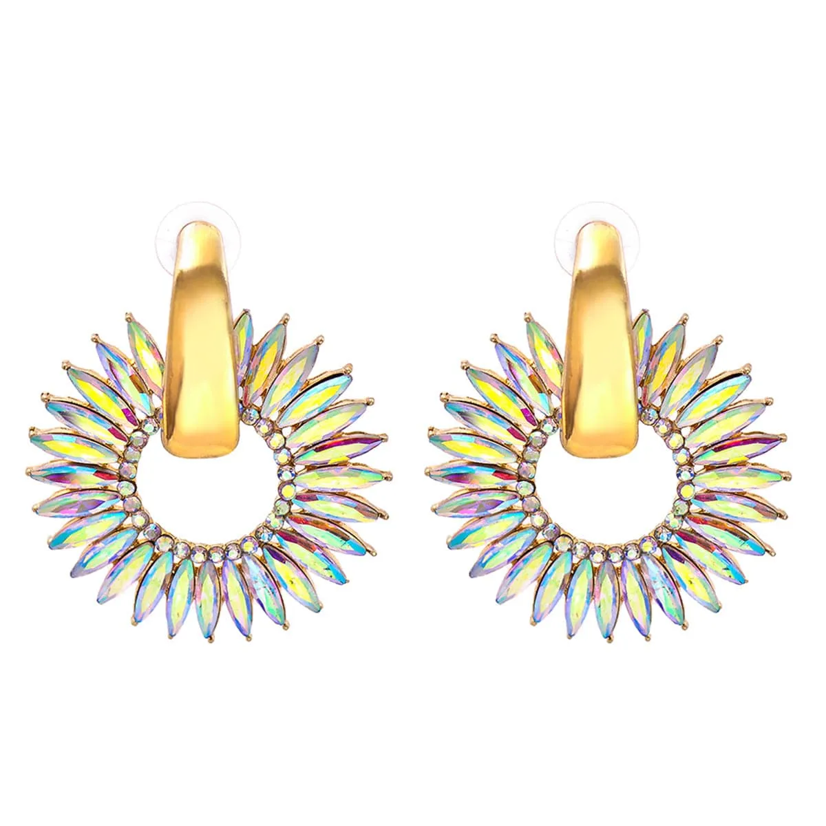 Light Colored Crystal & Cubic Zirconia 18K Gold-Plated Sunflower Dangle Earring