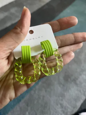 Light Green acrylic earrings , Lime green acrylic earrings ,  green chunky earrings ,