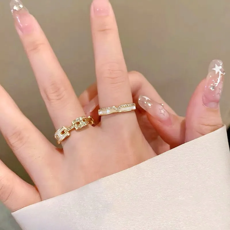 Light Luxury Zircon Shell Stackable Rings (Set of 2)