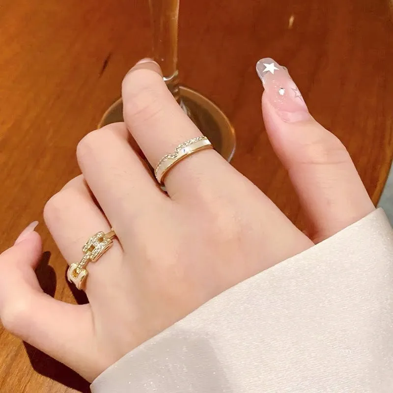 Light Luxury Zircon Shell Stackable Rings (Set of 2)