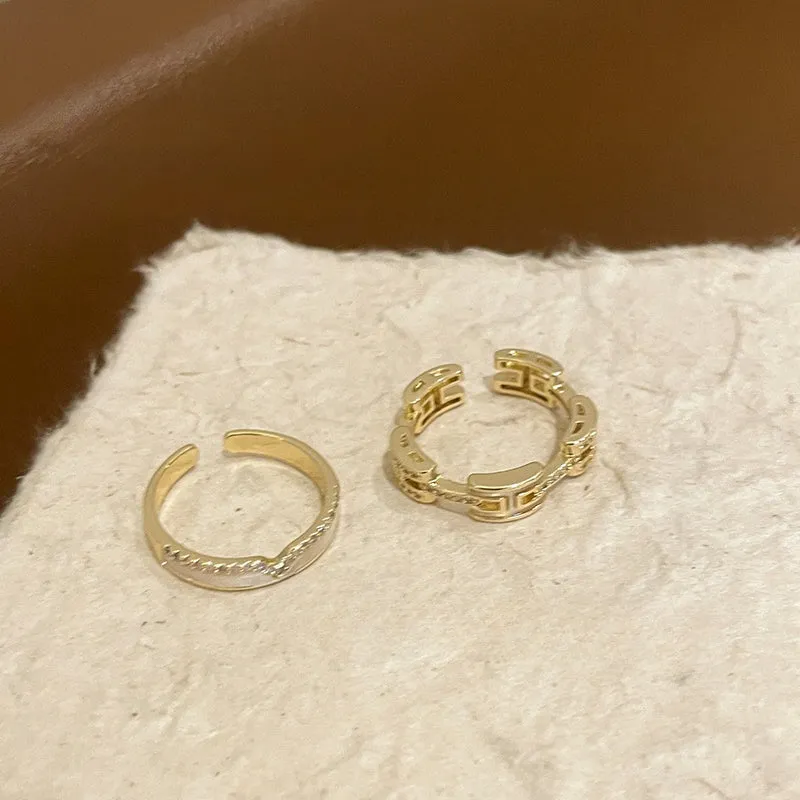 Light Luxury Zircon Shell Stackable Rings (Set of 2)
