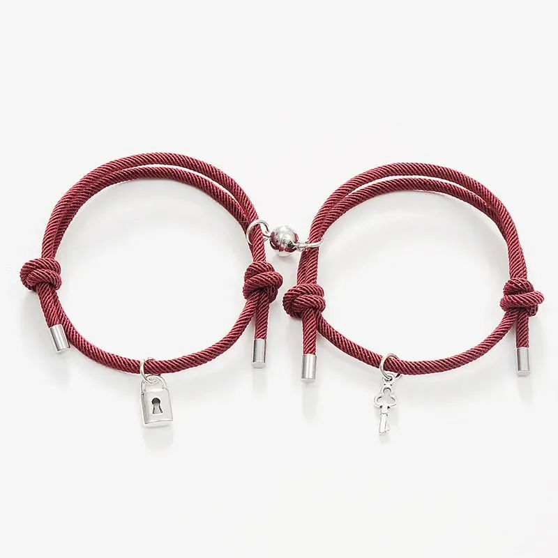 Lock and Key Magnetic Rope Bracelet Set