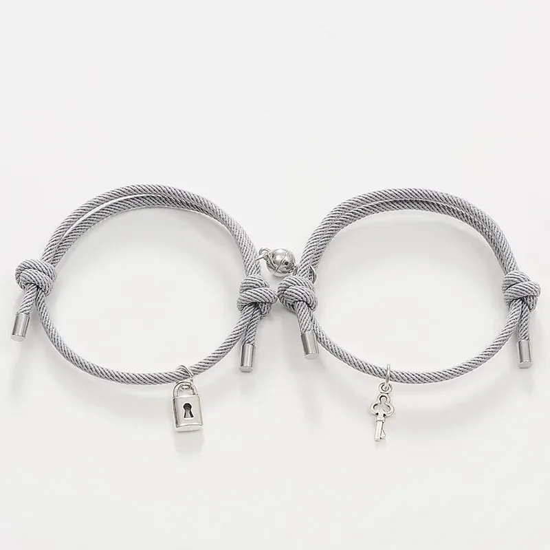 Lock and Key Magnetic Rope Bracelet Set