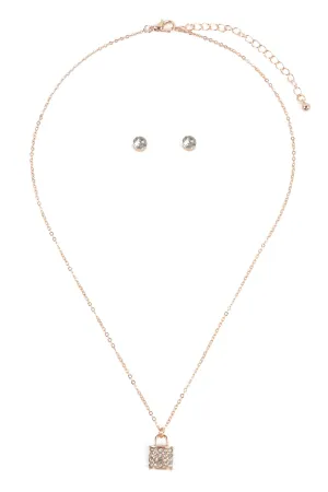 LOCK PENDANT WITH STUD EARRINGS SET
