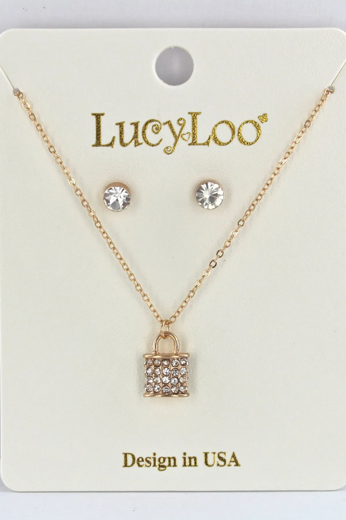 LOCK PENDANT WITH STUD EARRINGS SET
