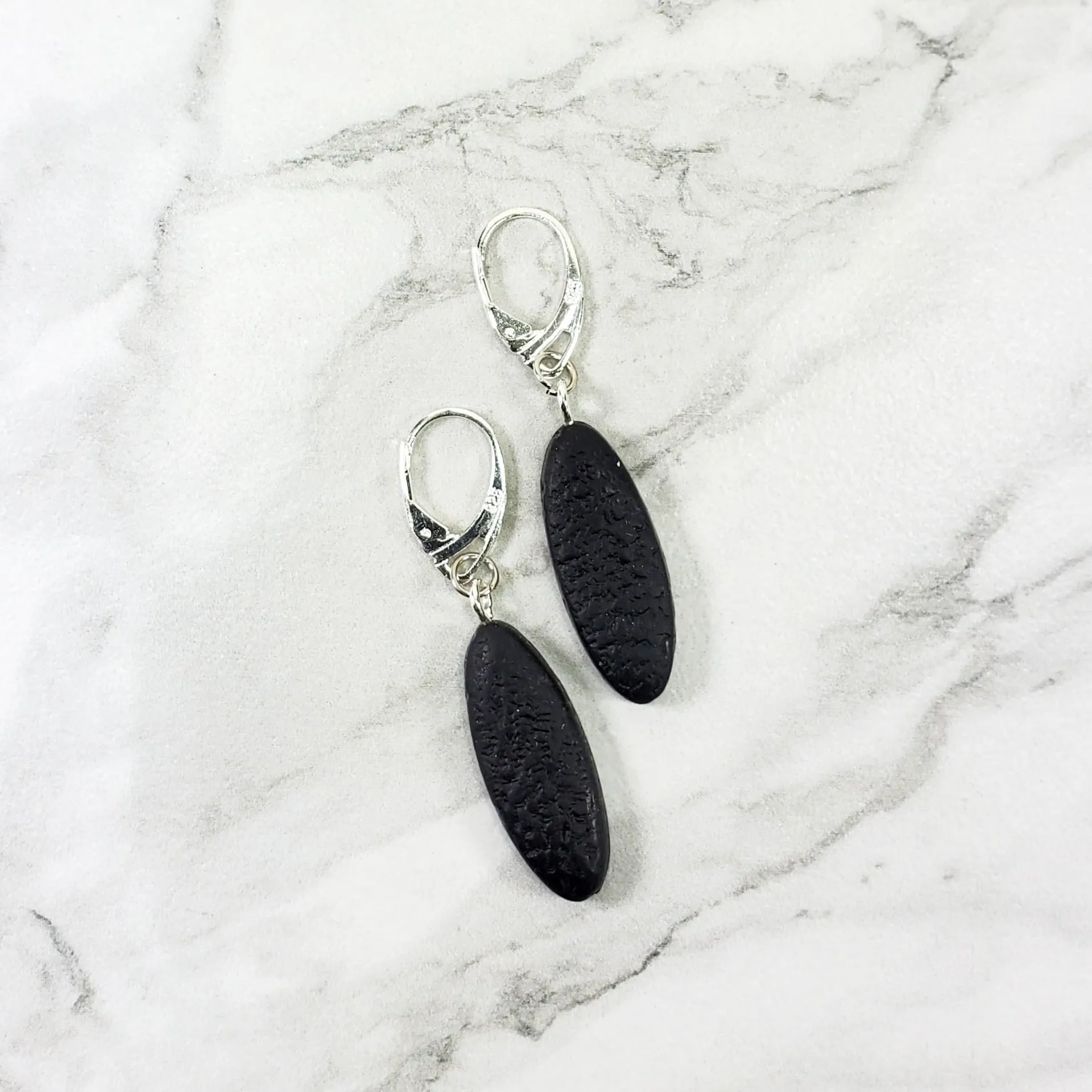 Long Oval Dangle Earring - Small - Black