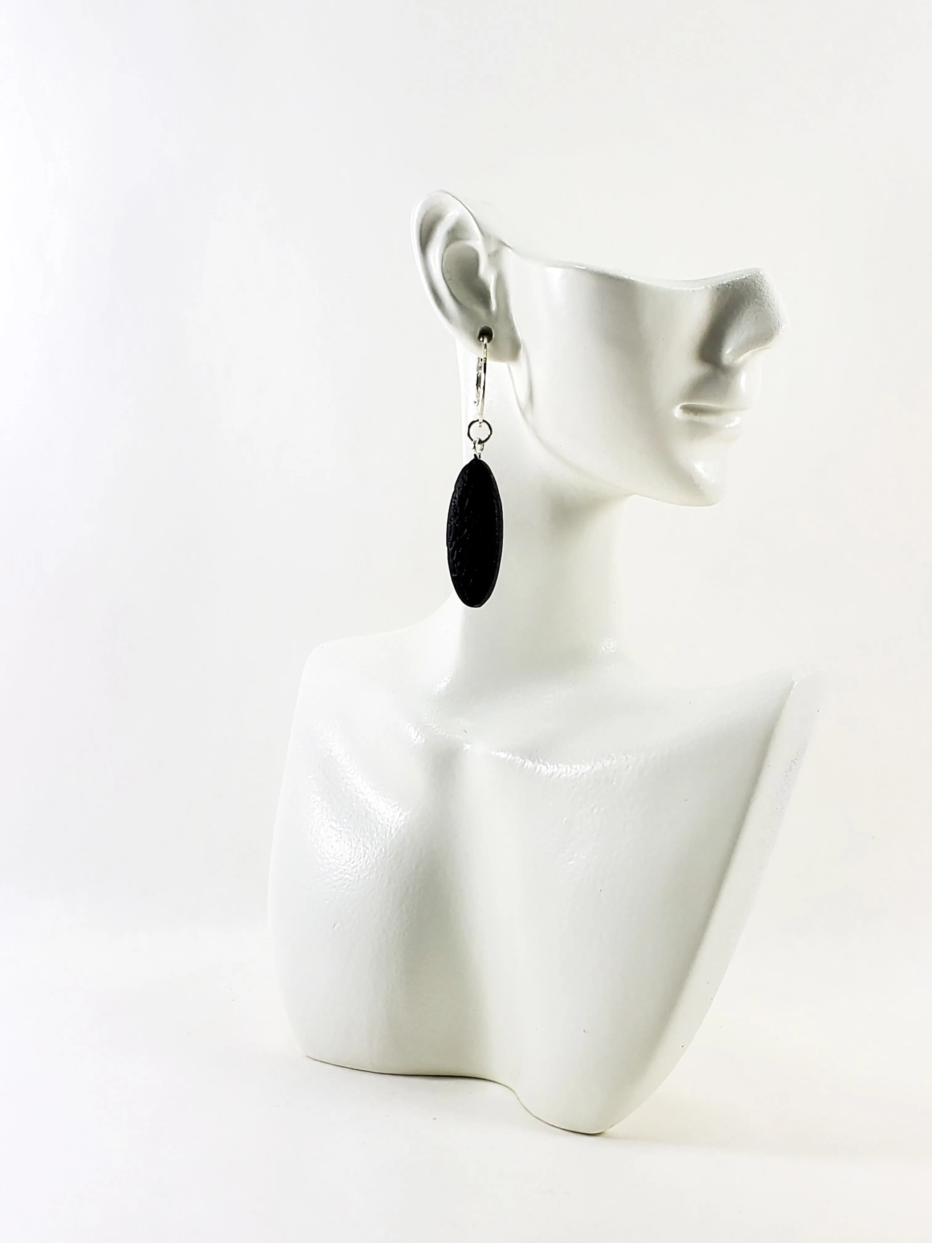 Long Oval Dangle Earring - Small - Black
