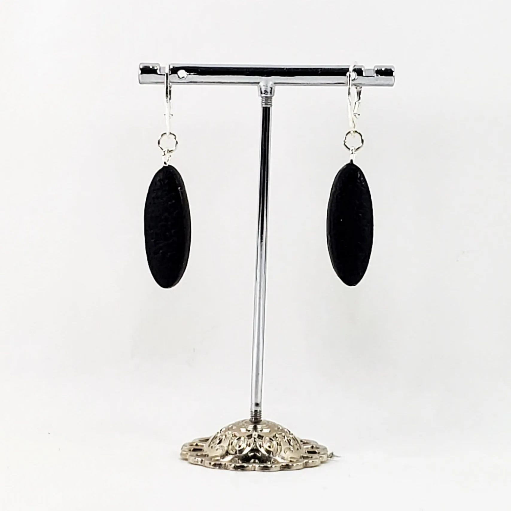 Long Oval Dangle Earring - Small - Black