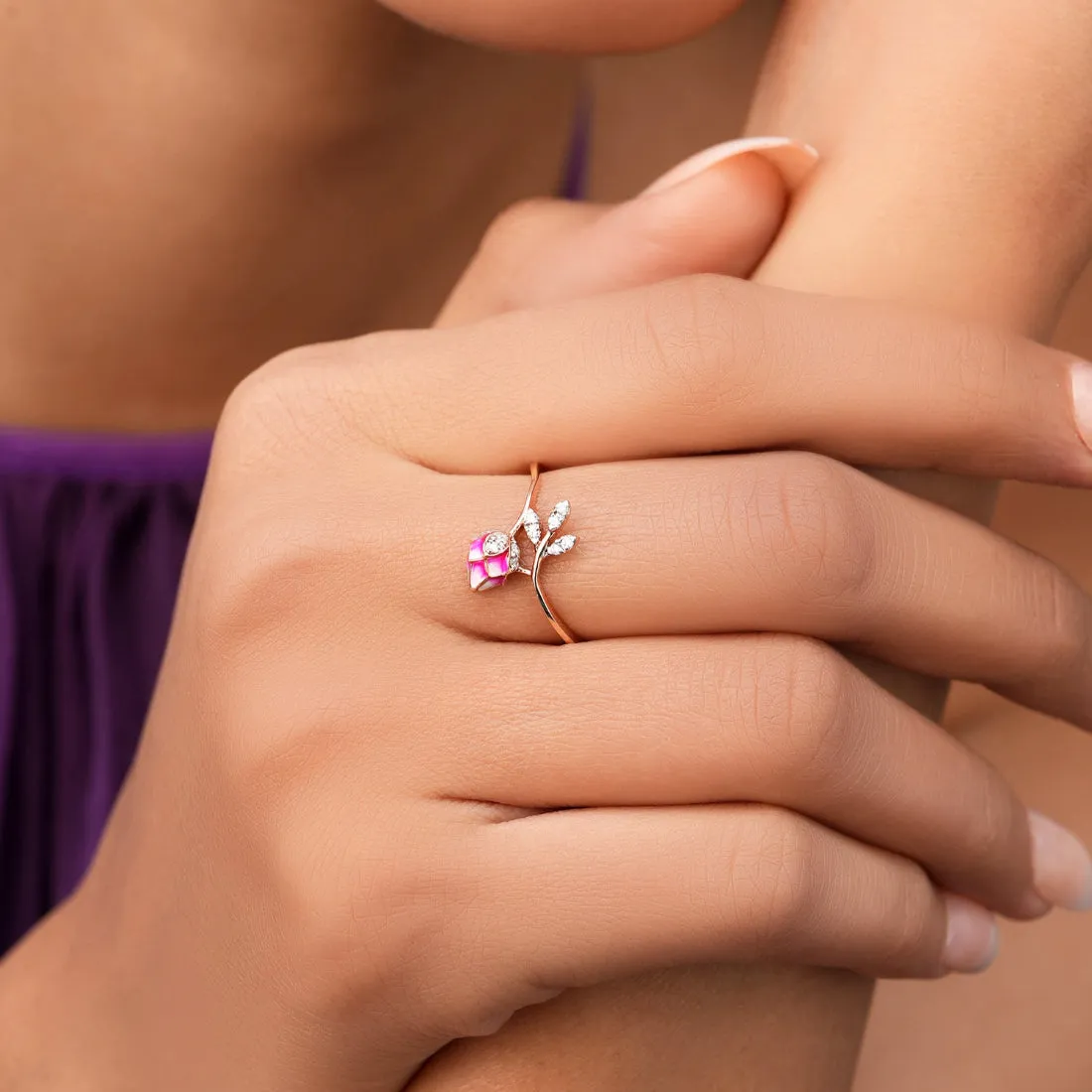 Lotus Dream Rose Gold Ring with Lab-Grown Diamonds