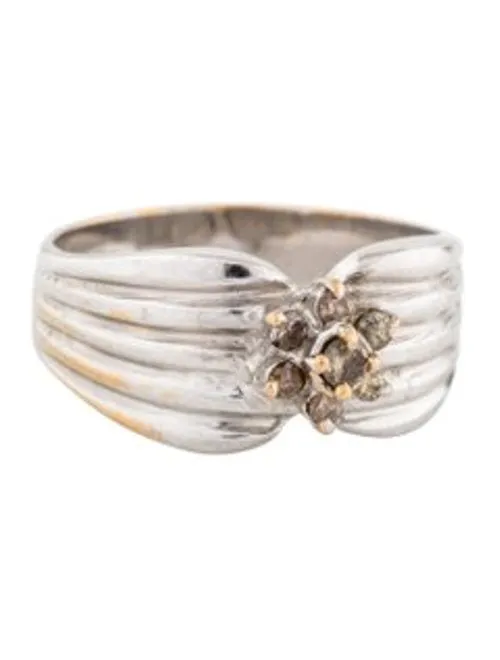 Lovely Estate 14K White Gold Champagne Diamond Floral Flower Pinky Band Ring