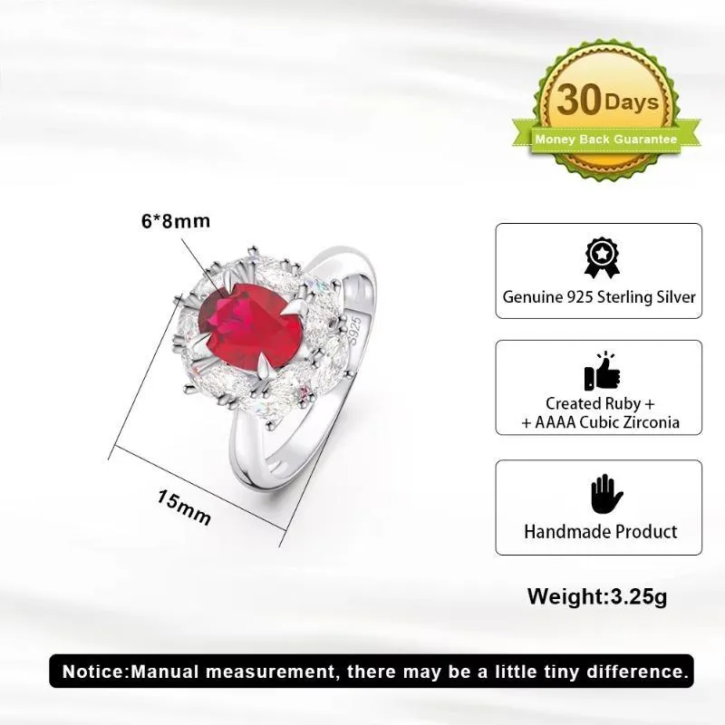 Luxury 925 Sterling Silver Women’s Created Ruby Rings Shiny Cubic Zirconia Finger Rings