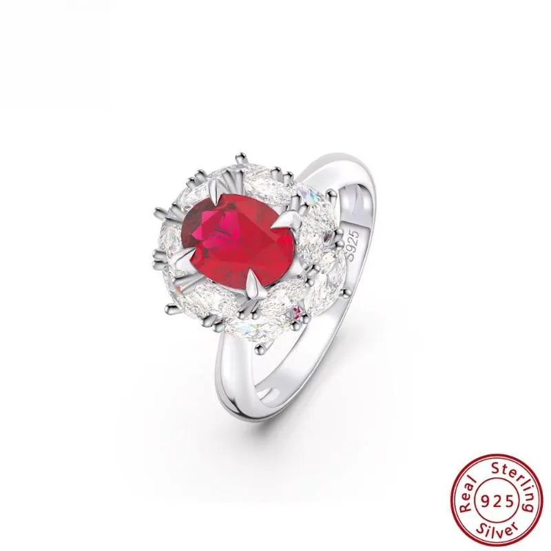 Luxury 925 Sterling Silver Women’s Created Ruby Rings Shiny Cubic Zirconia Finger Rings