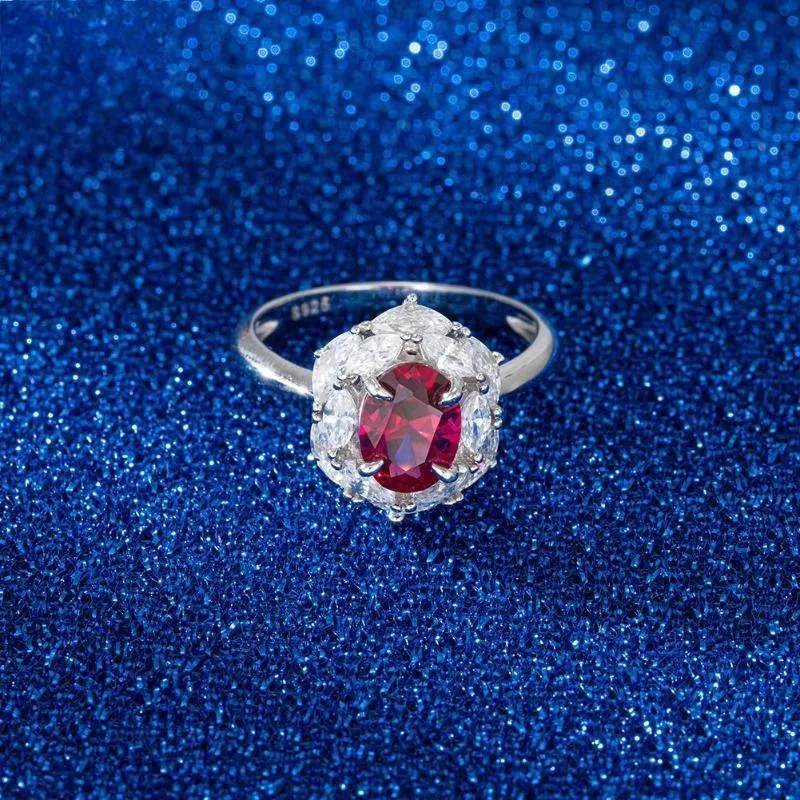 Luxury 925 Sterling Silver Women’s Created Ruby Rings Shiny Cubic Zirconia Finger Rings