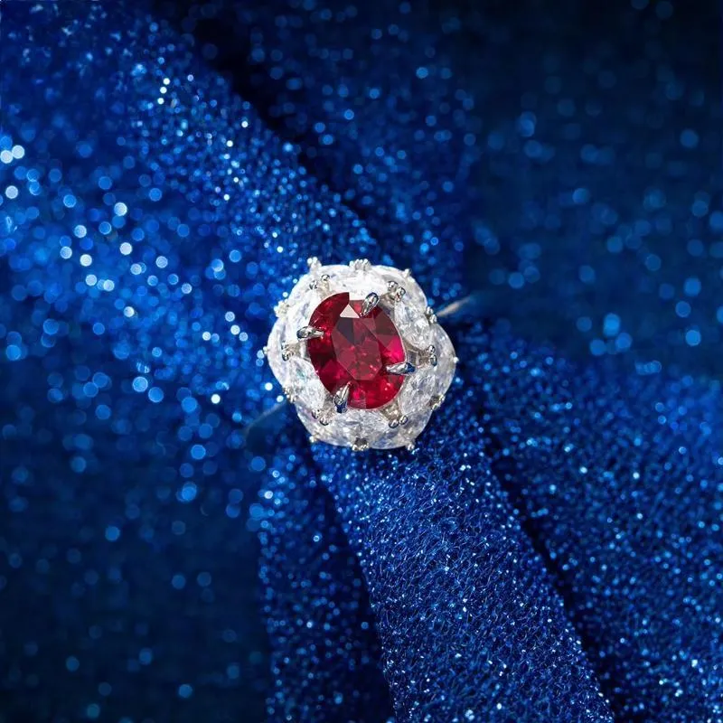 Luxury 925 Sterling Silver Women’s Created Ruby Rings Shiny Cubic Zirconia Finger Rings