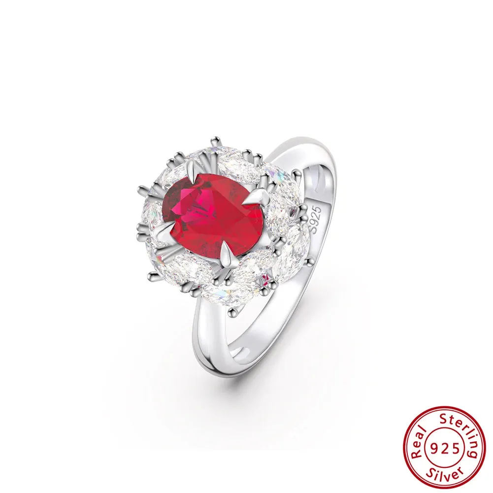 Luxury 925 Sterling Silver Women’s Created Ruby Rings Shiny Cubic Zirconia Finger Rings