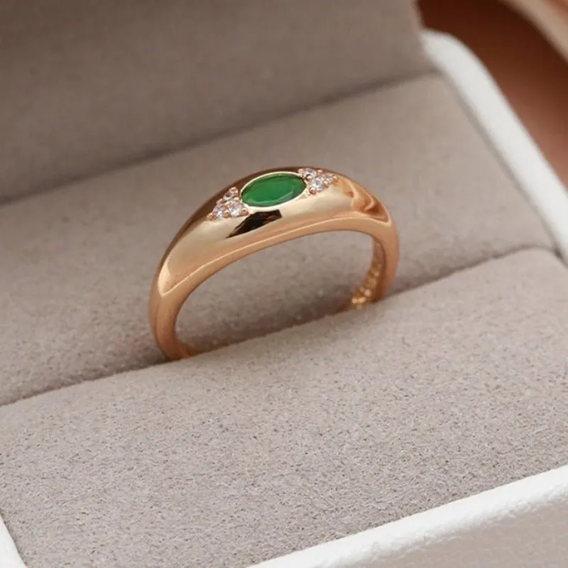Luxury Natural Green Zircon Ring 585 Rose Gold Women Wedding Jewelry